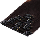 Hairro Clip in Hair Extensions 100% Human Hair Thin Natural Black 12 Inch Short Straight Ombre Human Hair Dark Brown to Light Brown Clip on Hairpieces 80g Machine Weft 8pcs 18 Clips for Women