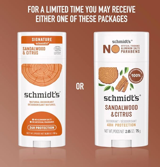 Schmidt's Aluminum-Free Vegan Deodorant Sandalwood & Citrus 4 Count for Women and Men, with 24 Hour Odor Protection, Natural Ingredients, Cruelty-Free, 2.65 oz Infinity Warehouse