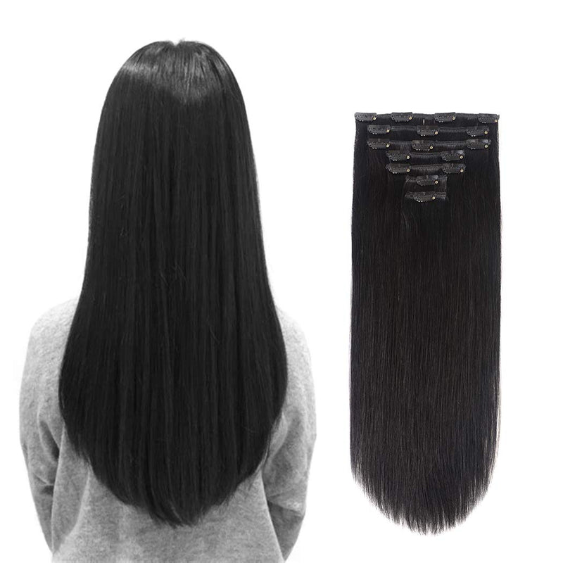 18 inches Clip in Hair Extensions Remy Human Hair - 7pcs 120g Silky Straight Thick 100% Real Black Human Hairpieces Clip on for Women Beauty