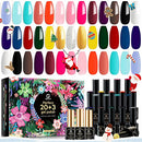 MEFA 23 Pcs Gel Nail Polish Set, Nail Gel Kit Spring with Glossy & Matte Top and Base Coat, Black Glitter White Pink Blue Collection with Classic Colors All Seasons Gift for Starter Manicure Nail Art Salon MEFA