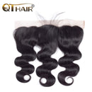 QTHAIR 12A Transparent Lace Body Wave Human Hair Lace Frontal (18",13x4 Ear to Ear Lace Frontal,Natural Black)130% Density Pre Plucked Natural Hairline with Baby Hair 100% Virgin Brazilian Body Wave Hair QTHAIR