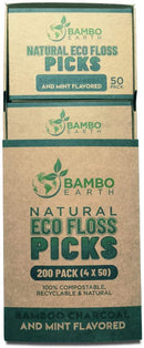 Natural Dental Floss Picks - Eco Friendly Cruelty Free & Vegan Tooth Flossers Pick Set with Biodegradable and Compostable BPA Free Handle & Zero Waste Packaging - 200 Pack (Bamboo Charcoal Flavored) BAMBOEARTH Store