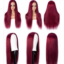 UNice Hair Straight Burgundy Lace Closure Human Hair Wigs Middle Part, Brazilian Remy Hair Silk Base Fake Scalp Red Wig 100% Human Hair Pre Plucked with Baby Hair 99J Color 24inch UNICE Store