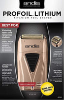 Andis 17220 Pro Foil Lithium Plus Titanium Foil Shaver, Cord/Cordless, Copper Andis