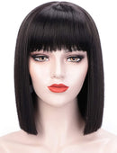 Juziviee Short Bob Hair Wigs for Women, 12'' Cute Black Hair Wig with Realistic Bangs, Natural Looking Soft Synthetic Full Wigs for Party Cosplay AD016BK1 Juziviee