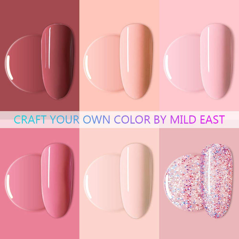 MILD EAST Gel Nail Polish Kit, 6 Colors Nude Pink Gel Nail Polish UV Gel Glitter Nail Polish with Acrylic Powder, Glossy/Matte Nail Polish Gift Set for Women MILD EAST