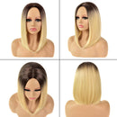 Relena Ombre Blonde Bob Wig for Women Middle Part Short Blonde Wigs Shoulder Length Brown to Blonde Ombre Wig 14 Inch Heat Resistant Synthetic Blonde Straight Bob Wigs for Daily Party Cosplay Use Relena