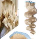 24 Inch Tape in Human Hair Extensions Wavy Thin Hair 100g 40pcs/pack Seamless Skin Weft Glue in Body Wave Human Hairpieces