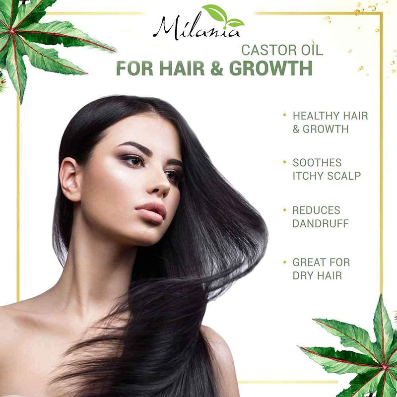 Premium Organic Castor Oil - 100% Pure and Hexane-Free Cold-Pressed Beauty & Skincare Serum - Eyelash & Eyebrow Hair Growth Enhancer - Natural Conditioner, Skin Moisturizer, Laxative for Men & Women MILANIA