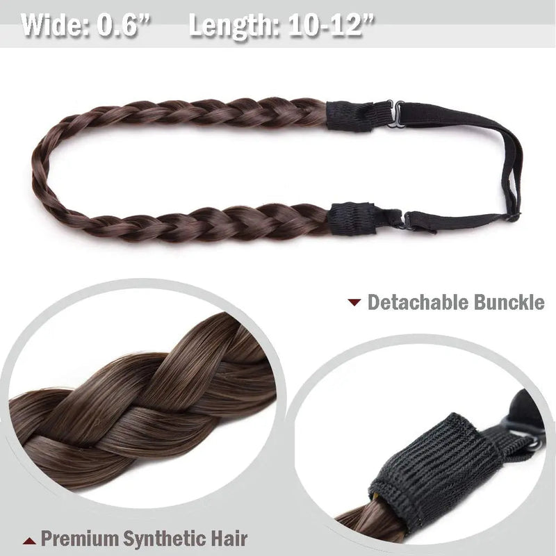 Hairro Synthetic Braided Hair Headbands Slim Three-strand Braid Plaited Hairpiece Elastic Stretch Fake Braid Hair Band for Women and Girls Fashionable Beauty Hair Accessory 9/10 Brown Hairro