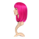 12 Inch Rose Pink Synthetic Wigs with Bangs, Colorful Cosplay Daily Party Wig for Women Natural As Real Hair+ Free Wig Cap Heat Resistant Fiber Short Straight Bob Magibrunette