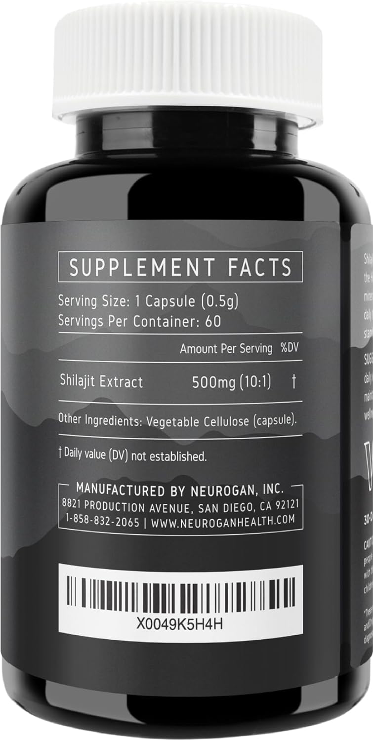 Neurogan Pure Shilajit for Men & Women Capsules - 500mg Per Serving, 60 Ct - Himalayan Shilajit for Women Men Supplement with Fulvic Acid & Trace Minerals - Energy, Brain & Immune Support Infinity Warehouse