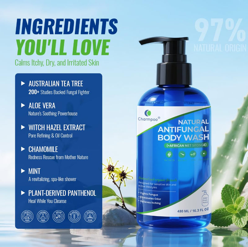 Natural Antifungal Body Wash: Tea Tree Fights Fungus Eliminates Odor Relieves Itching Formula for Sensitive Skin and Active Lifestyles 16.3 FL OZ Infinity Warehouse