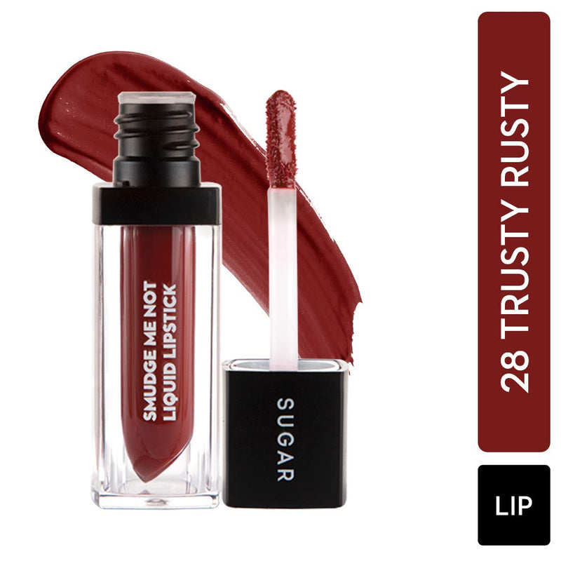 Sugar Cosmetics Smudge Me Not Liquid Lipstick28 Trusty Rusty (Rust Red)Intensely Pigmented Liquid Matte Finish, Longwearing Formula, Smudgeproof SUGAR Cosmetics