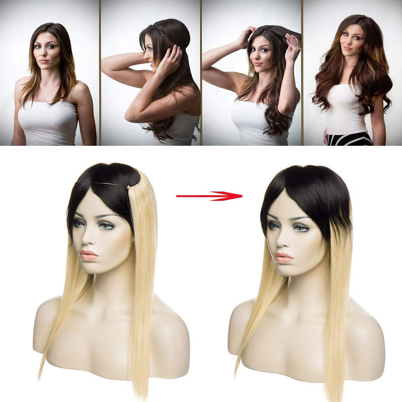 Thick Hidden Invisible Crown Flip on in Human Hair Extension One Piece Secret Miracle Wire in Hairpieces No Clip No Tape in Remy Hair Translucent Fish Line Headband 110g 20''/20inch