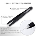 Tweezers Set 5-Piece - Professional Stainless Steel Tweezers with Curved Scissors, Best Precision Tweezer for Eyebrows, Splinter & Ingrown Hair Removal with Leather Travel Case (Black) Sabado