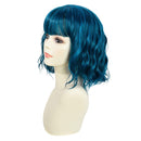 ROSEBUD Wavy Bob Wig with Bangs Natural Blue Wig Synthetic Hair Shoulder Length Short Curly Wigs for Women Rose bud