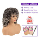 Curly Wigs for White Women - Kinky Curly Afro Wig with Bangs Ombre Gray Color Synthetic Mixed Wigs with 1 Wig Comb and 4pcs Wig Caps YEAME
