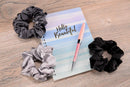 CELESTIAL SILK Mulberry Silk Scrunchies for Hair (Large, Silver, Charcoal, Black) Celestial Silk Store