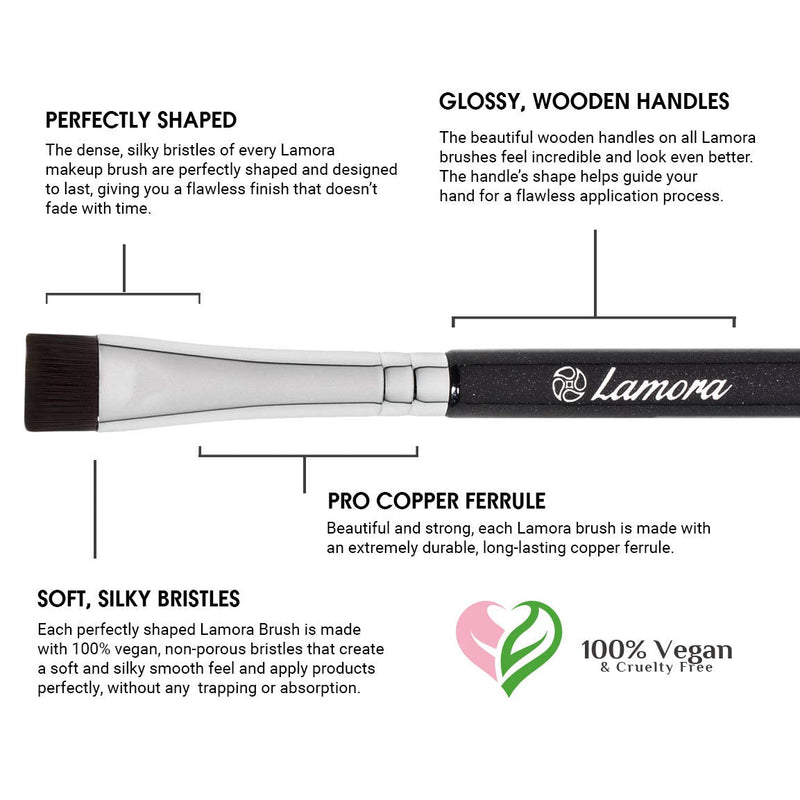 Eyebrow Brush - Duo Eye Brow Spoolie - Angled Eyeshadow Eyeliner - Precision Flat Definer - Small Shader - Premium Quality 3 Piece Set - Cruelty Free Synthetic Bristles - Apply Gel Powder Wax Pomade Lamora
