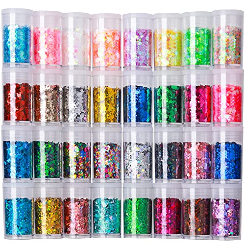 Teenitor Glitter, Chunky Glitter Mixed, Nail Glitter with Stars, Cosmetic Face Body Eye Hair Glitter, 32pcs Teenitor