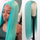 Maycaur Blue Green Color Synthetic Hair Wigs with Natural Hairline Long Straight Women's Wig Heat Resistant Synthetic No Lace Wigs for Fashion Women Maycaur