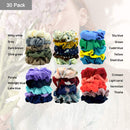 30 Pcs Chiffon Flower Hair Scrunchies and 50Pcs Black Elastic Hair Bands Soft Cotton Scrunchies Design Printed Flower Hair Ties for Women or Girls Hair Accessories with Gift Bag Yanwenx