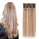Double Weft 100% Remy Human Hair Clip in Extensions #12/613 10''-24'' Full Head Thick Thickened Long Soft Silky Straight 8pcs 18clips(24"/24 inch 170g,#12/613 Light Brown mix Bleach Blonde)
