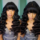 Yisea Bob Loose Deep Wave Human Hair Wigs with Bangs for Black Women 150% Density Full Machine Made None Lace Front Wigs Human Hair Natural Black Wigs with Bangs Short Bob Loose Deep Wave Wig YISEA Store
