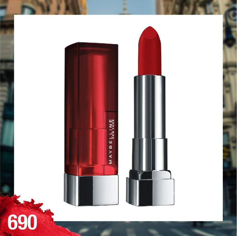 Maybelline Color Sensational Lipstick, Lip Makeup, Matte Finish, Hydrating Lipstick, Nude, Pink, Red, Plum Lip Color, Siren In Scarlet, 0.15 oz; (Packaging May Vary) Maybelline New York