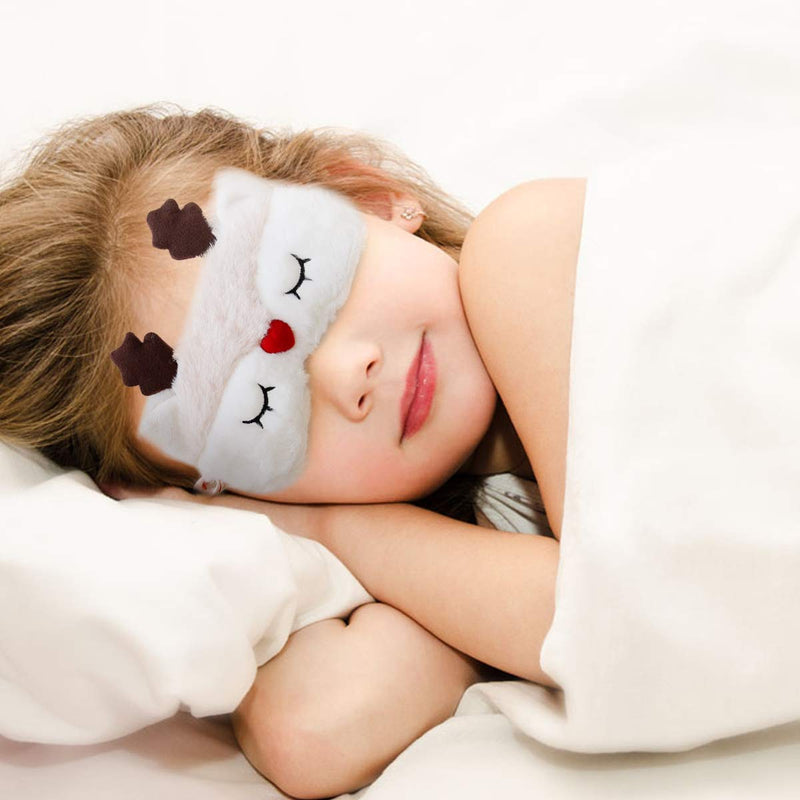 Cute Sleep Mask - Soft and Comfortable Animal Plush Blindfold Eye Cover for Kids Girls Women, Great Eyeshade for Travel, Shift Work, Meditation, Washable(White Deer) H HOMEWINS
