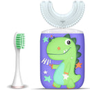 Kids Electric Toothbrush U Shape Dinosaur Ultrasonic Automatic Toothbrush with Replacement Soft Bristles Heads Six Modes 360°Oral Cleaning IPX7 Waterproof Smart Rechargeable Toothbrush (2-6 Year Old) KRX