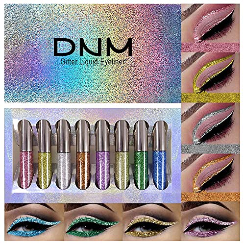 8 Colors Glitter Sparkle Sparkly Sparkling Eyeliner Liquid Makeup Set delineadores de colores,DNM Liquid Glitter Eyeliner Colorful Set Gold Silver white Red Shimmer Liquid Eyeliner Liner for Eyes 01 DNM