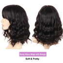 PANEWAY Short Human Hair Wigs with Bangs Brazilian Body Wave Virgin Human Hair Wigs for Black White Women Short Wavy Bob Wigs with Bangs 12 Inch PANEWAY Store