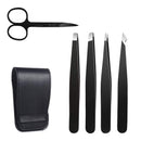 Tweezers Set-5 Pieces Professional Stainless Steel Tweezers with Curved Scissors, Best Precision Tweezers for Eyebrows, Splinter & Ingrown Hair Removal with Leather Travel Case (5 Pcs) HXL