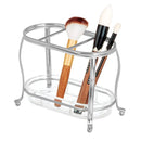 mDesign Decorative Makeup Brush Storage Organizer Tray Stand for Bathroom Vanity Counter Tops, Dressing Tables, Cosmetic Stations - 3 Sections with Removable Bottom Tray - Chrome/Clear mDesign