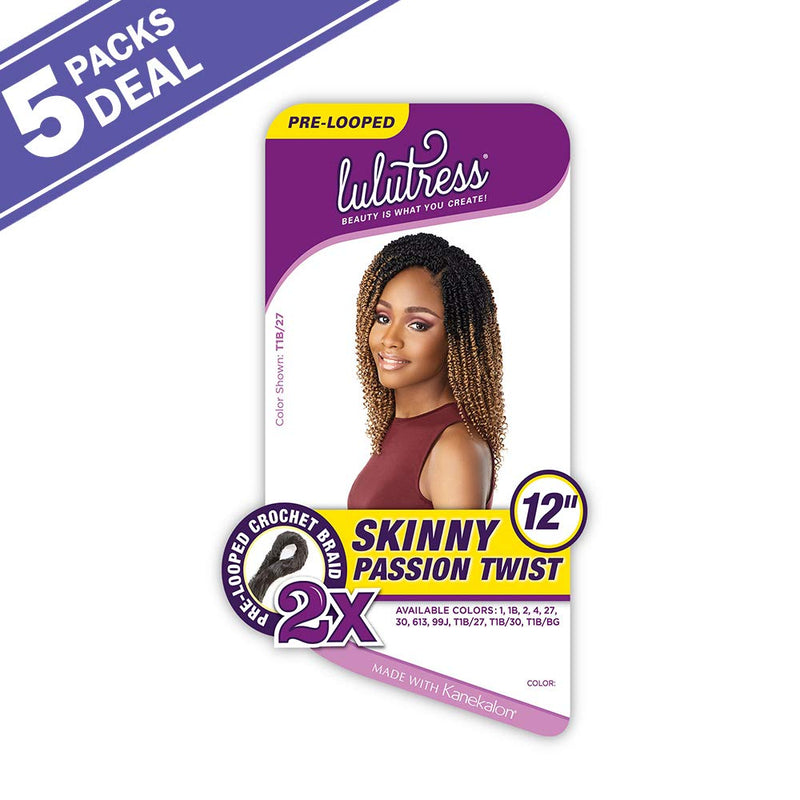 Sensationnel Crochet Braids Lulutress 2X Pre-Looped Skinny Passion Twist 12" (5-PACK, 1B) LULUTRESS