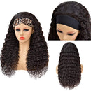 Borchan Headband Wig Scarf Human Hair Wigs None Lace Front Wigs Virgin Human Hair For Black Women Glueless Machine Made Deep Wave Headband Wig Natural Color 150% Density (14 Inch) Borchan