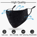 Sparkly Mesh Face Mask Reusable Face Bandanas Decorative Halloween Nightclub Costume Party Masks for Women (Black + Blue) Auriviz
