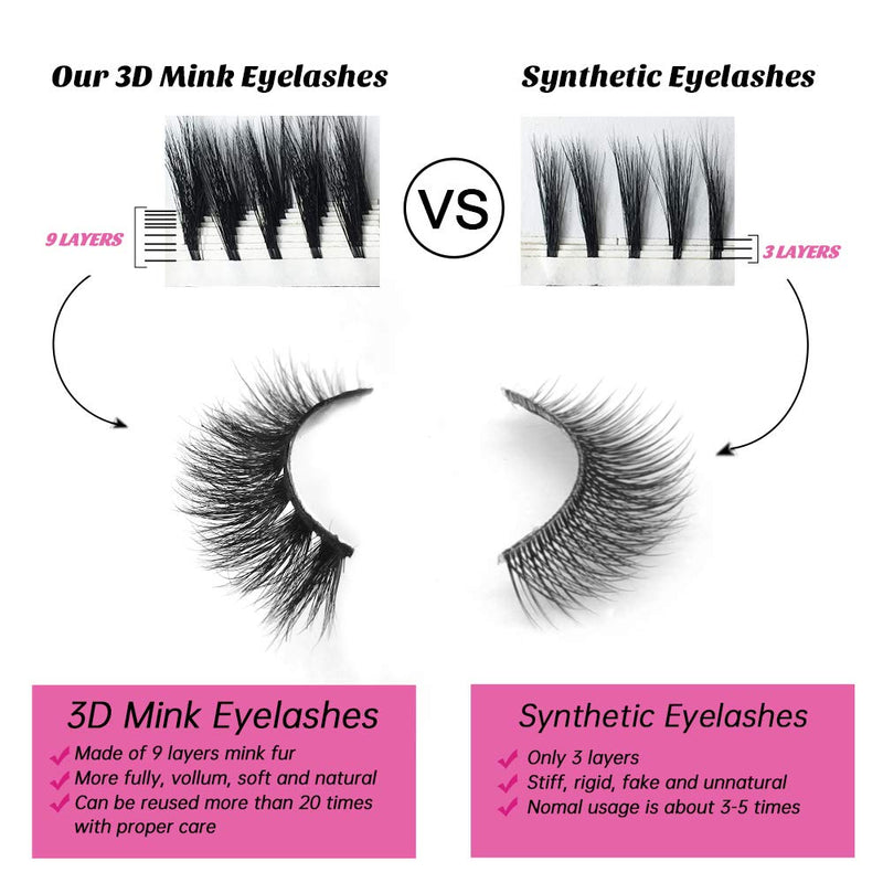 Real 3D Mink Lashes High Volume False Eyelashes Mink Strip 16mm Bushy Hand Made Strip Natural Fluffy Reusable Make Up Eyelashes For Women with Tweezers SWINGINGHAIR 1 pair SWINGINGHAIR Store