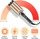 LAYADO 3 Barrel Curling Iron Hair Waver Cluer 22mm (0.86 Inch) Temperature Adjustable Three Barrel Hair Iron Hair Waver Iron Ceramic Tourmaline Triple Barrels Hair Crimper with Dual Voltage Gold LAYADO