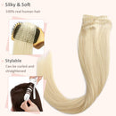 22 Inch Long Clip in Human Hair Extensions 70g Thin 8 Pcs 18 Clips Standard Weft Straight Clip on 100% Human Hairpieces for Women Beauty