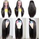 Straight Human Hair Headband Wig None Lace Front Wig Brazilian Virgin Human Hair Machine Made Headband Wig for Black Women 150% Density Natural Color 24 Inch Borchan