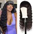 9A Brazilian Loose Deep Wave Human Hair Wigs with Bangs for Black Women 150% Density Full Machine Made Loose Deep Wave None Lace Front Wigs Human Hair Natural Black Wigs with Bangs YISEA Store