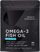 Sports Research Triple Strength Omega 3 Fish Oil - Burpless Fish Oil Supplement w/EPA & DHA Fatty Acids from Single-Source Wild Alaskan Pollock - 1250 mg, 90 ct Infinity Warehouse