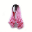 23" Natural Full Wigs Hair Long Wavy Wig Synthetic Heat Resistant (Ombre Pink) Rswsp