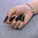 Poliphili 20Pcs Glossy Pure Color Super Long Press on Removable Wear Fake Nails Ballerina Coffin Extra Long Art Manicure Full Cover Acrylic False Nails Tips for Girls and Women (Black) POLIPHILI