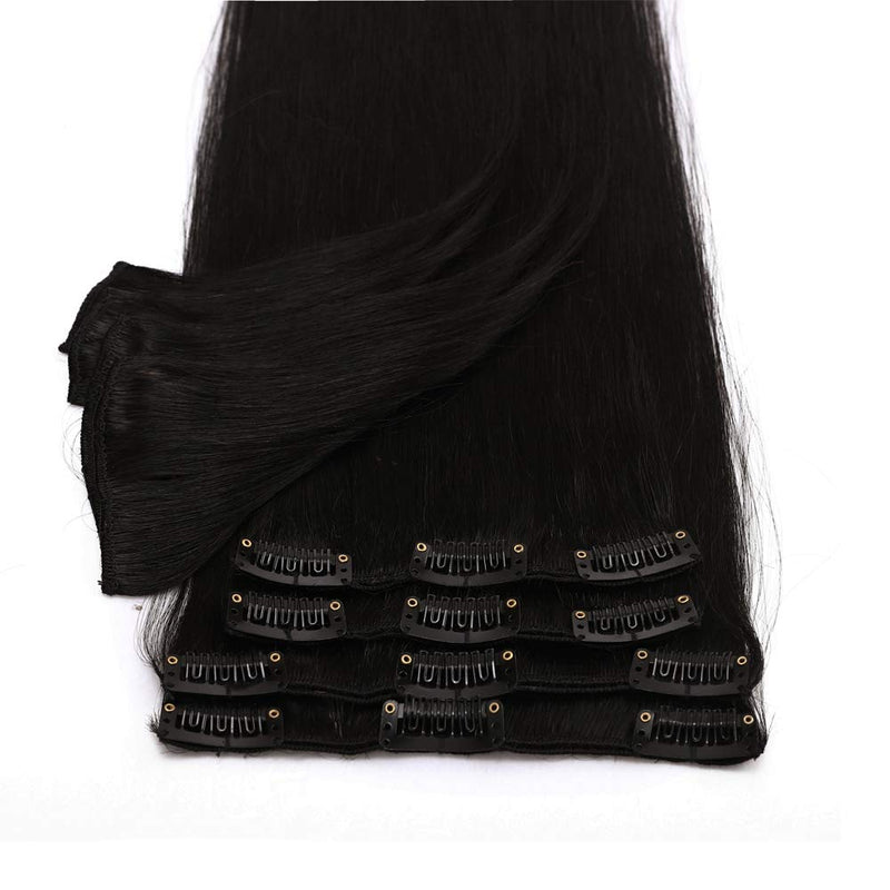 24 Inch Clip in Hair Extensions 100% Human Hair 80g Thin 8 Pcs 18 Clips Standard Weft Long Straight Clip on Human Hairpieces for Women Beauty Balayage