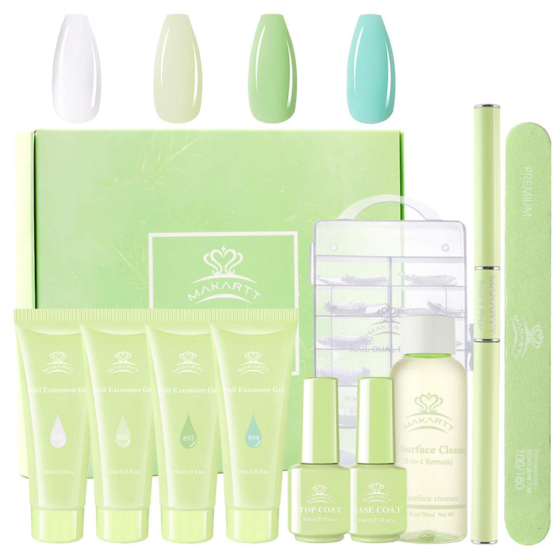 Makartt Poly Nail Gel Kit Gel Nail Kit Green Nail Extension Kit Hard Gel for Nails with Slip Solution Beauty Gift Sets Gel Nail Builder St. Patrick's Day Clear White Jelly Green Colors All-in-one Set Makartt