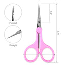 Humbee, Stainless Steel Hair Grooming and Trimming Scissors Set, For Facial Hair, Nose Hair, Eyebrow Scissors, Eyelash Scissors, Mustache, and Beard (Straight Edge, Pink Long Cap) Humbee
